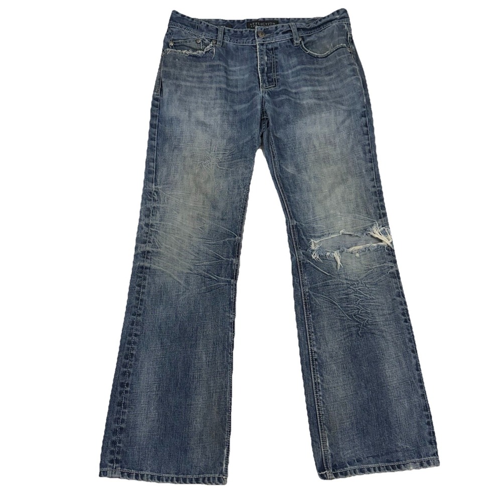 Affliction‎ Cooper Relaxed Bootcut Jeans Mens 36 Distressed Stone Blue Y2K Denim